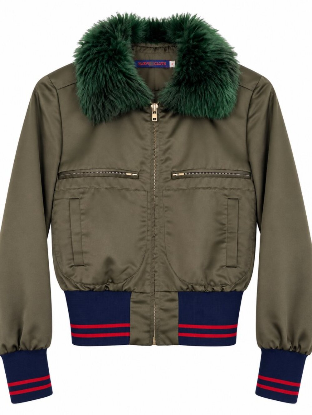 Harvey Faircloth Olive Bomber Jacket with Green Faux Fur Collar